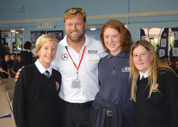 Alex Thomson with Megan Eddles, Sophie Smith and Danni Crutcher, who took part in this summer's Gosport Marine Futures project