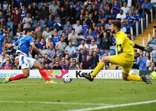 Midfielder Danny Rose scores his first Pompey goal in the Blues' 5-1 win against Barnet   Picture: Joe Pepler