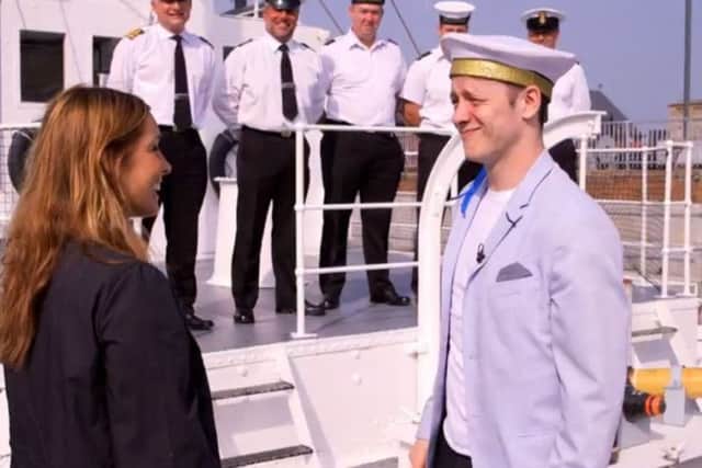 Louise Redknapp and her professional dance partner Kevin Clifton at Portsmouth Historic Dockyard for Strictly Come Dancing Picture: BBC