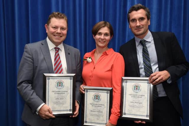 John Apter, Melanie Williams and John Montaguewith the chief constable's award Picture: Jan Brayley