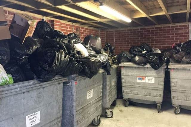 Overflowing bins at the Randel View flats complex in Bishopsfield Road, Fareham Picture: Natasha Hurst