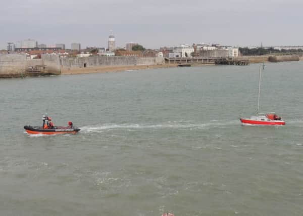 Gosport independent lifeboat (Gafirs) tow a 26ft yacht to safety in Portsmouth Harbour on Saturday Picture: Gosport NCI