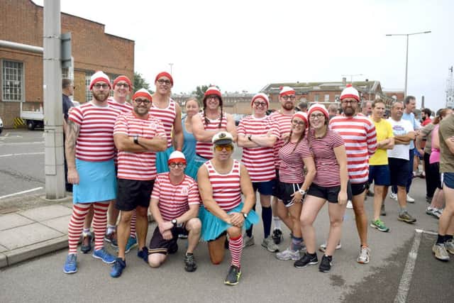 RUNNERS Above and left, two of the teams who took part in the 1.8-mile Basin Run
