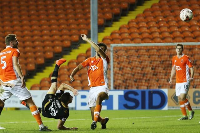 Conor Chaplin scores with an overhead-kick Picture: Joe Pepler