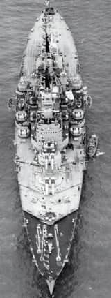 HMS Vanguard which stood in for the German battleship Bismarck in the film Sink the Bismarck.