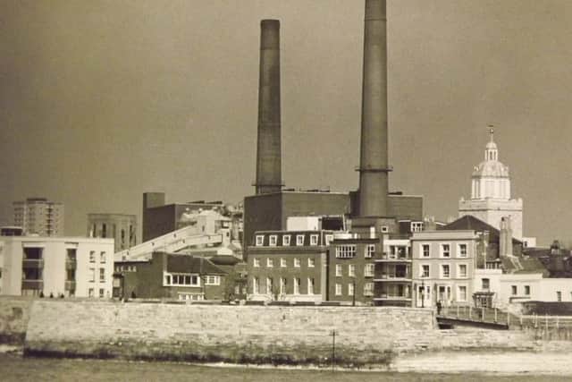 The two 300ft chimneys of the power station that used to dominate the  skyline over Old Porstmouth PPP-160927-103916001