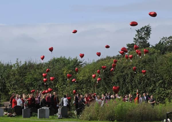 Balloons are released at the funeral of Lindsey Gates: Picture: Ian Hargreaves (161248-06)