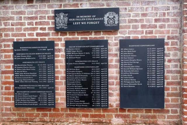 The memorial at Hampshire police's Netley training headquarters for fallen officers Picture: Hampshire Police Federation