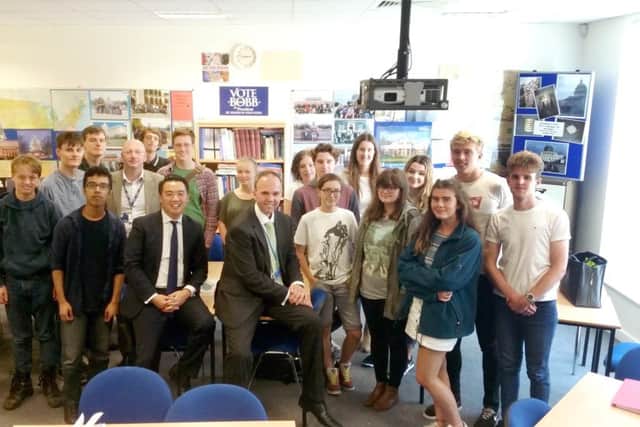 Havant MP alan Mak with housing minister Gavin Barwell and students from Havant Sixth Form College