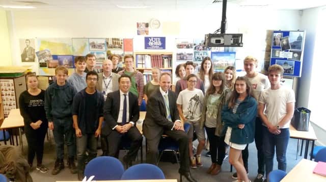 Havant MP alan Mak with housing minister Gavin Barwell and students from Havant Sixth Form College