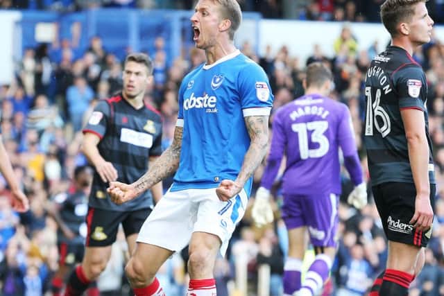Carl Baker celebrates his goal Picture: Joe Pepler