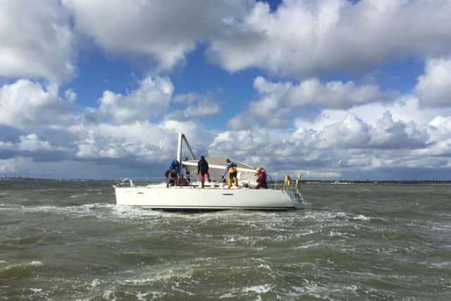 Gafirs rescuing a stranded 40-foot yacht in the Solent on October 1, 2016 PPP-160210-091309001