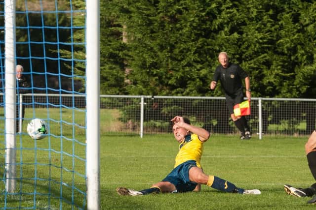Nathan Paxton nets Moneyfields' first goal. Picture: Keith Woodland (161385-162)