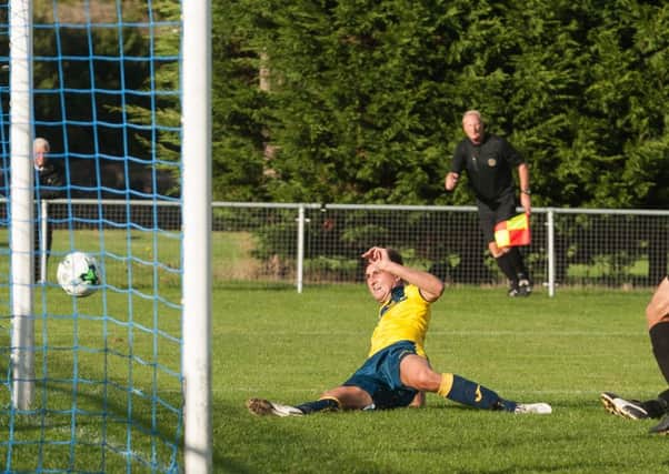 Nathan Paxton nets Moneyfields' first goal. Picture: Keith Woodland (161385-162)