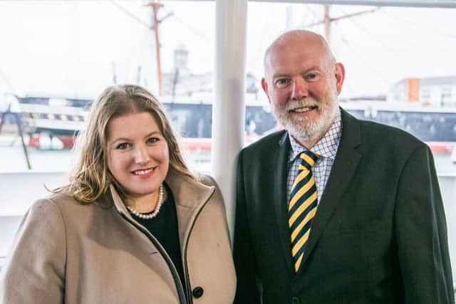 Councillor Donna Jones and Councillor Mark Hook announcing the plans for Portsmouth and Gosport to share senior executives