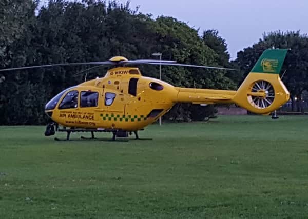 The air ambulance landed off Nobes Avenue in Gosport tonight after a collision between a car and a bicycle Picture: pixeldogmedia