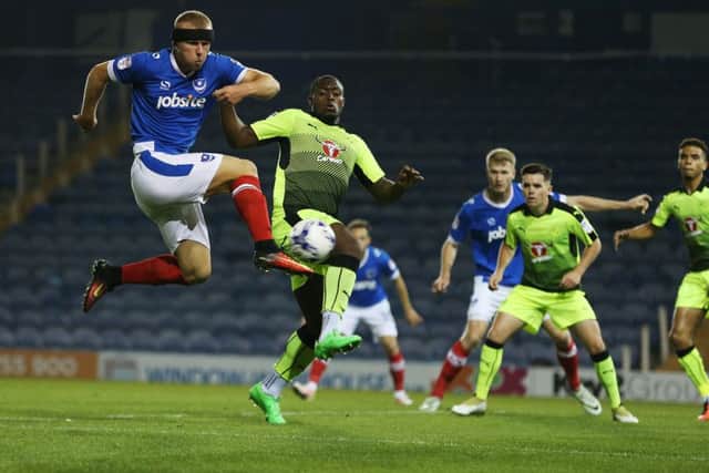 Striker Curtis Main, far left, scored twice for Pompey against Reading under-23s in the Checkatrade Trophy    Picture: Joe Pepler