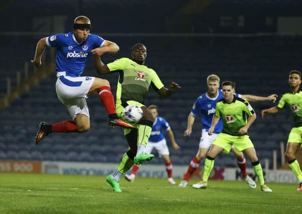 Striker Curtis Main, far left, scored twice for Pompey against Reading under-23s in the Checkatrade Trophy    Picture: Joe Pepler