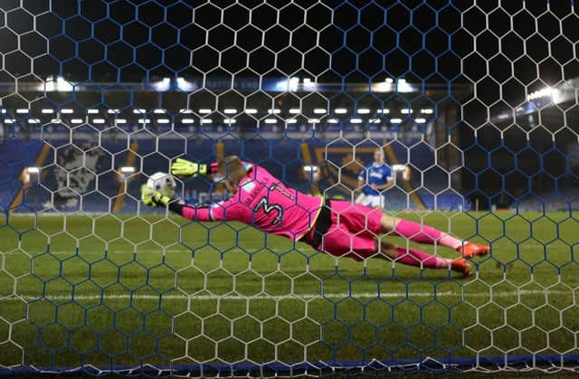 Jack Whatmough was one of four Pompey players to  see their penalties saved by Reading under-23s goalkeeper Anssi Jaakola at Fratton Park                   Picture: Joe Pepler