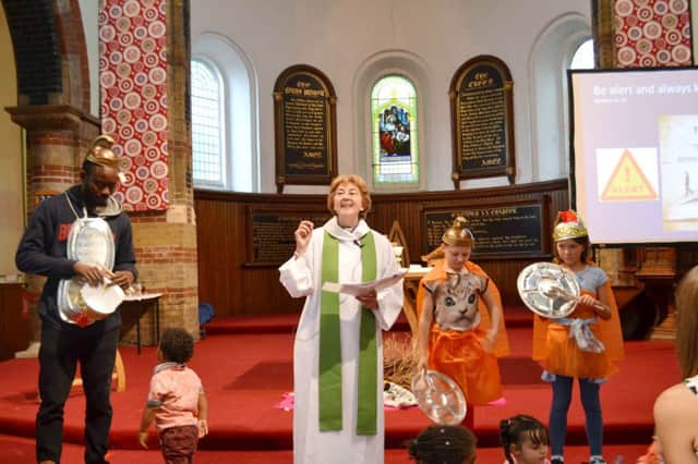 Rev Annie McCabe, during a Sunday service in St Lukes Church