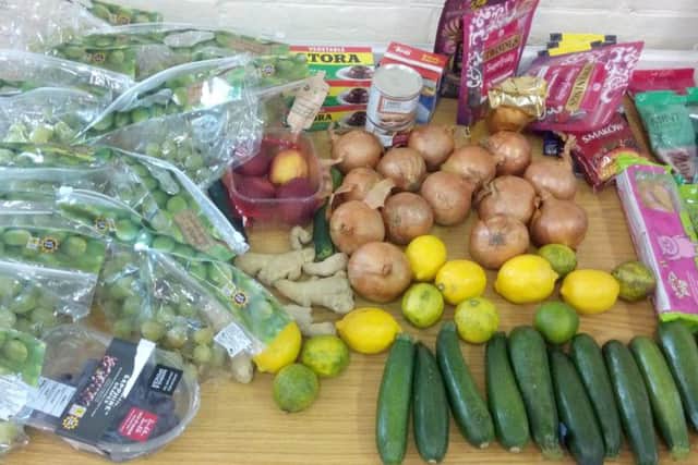 Left-over supermarket food ready to be used at the Trash Cafe