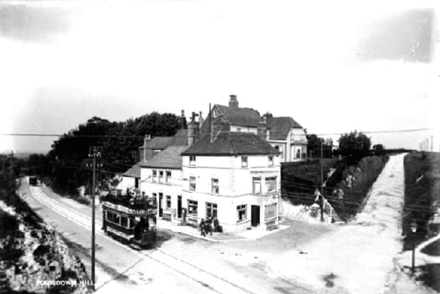 In tramway days looking north and The George has been built in the cutting caused by lowering of the summit. Picture: Harry Taylor.