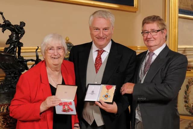 Gerald Vernon-Jackson CBE with his mum Jean and John Jarvis