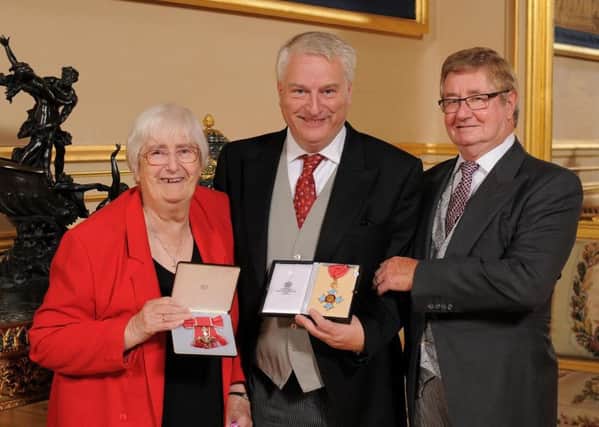 Gerald Vernon-Jackson CBE with his mum Jean and John Jarvis