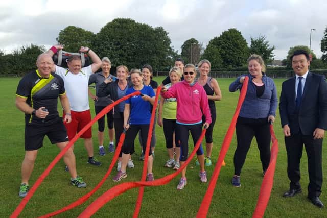 Havant MP Alan Mak with George 'Topsy' Turner during one of his Innovations Fitness boot camps
