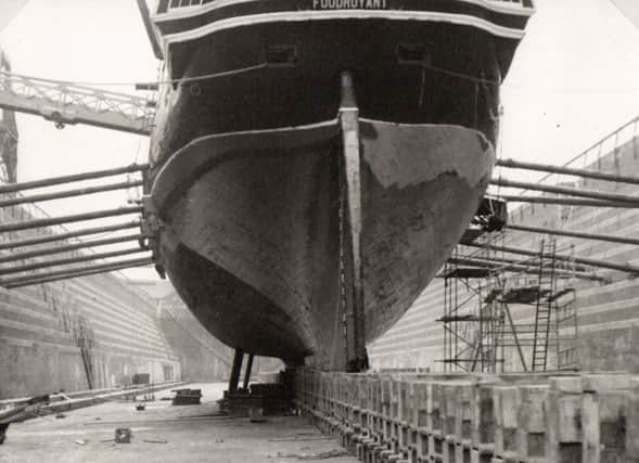 Foudroyant in dry dock in Portsmouth