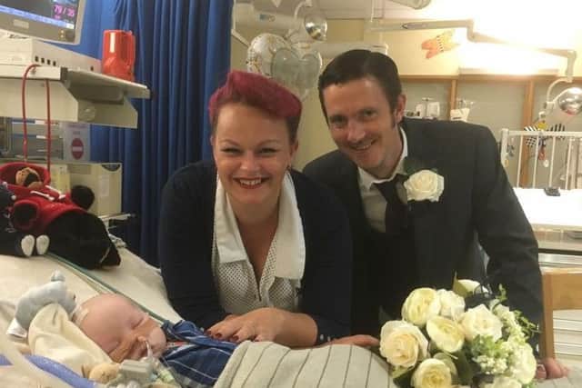 Kate and Andy visit Jacob in hospital on their wedding day