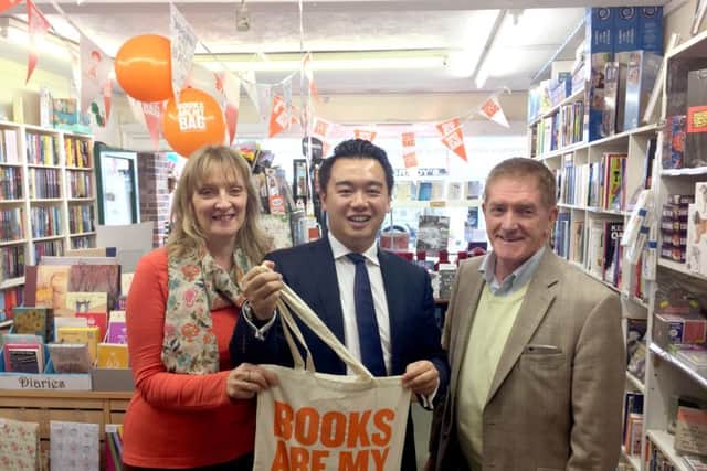 Alan Mak at The Hayling Island Bookshop with Marie and Colin Telford