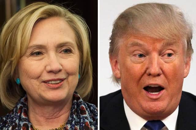 File photos of Hillary Clinton and Donald Trump, as Trump claimed Clinton should be in jail and accused former US president Bill Clinton of being "abusive to women" in a tense second presidential debate. PRESS ASSOCIATION Photo. Issue date: Monday October 10, 2016. The Republican candidate met women who have accused Mr Clinton of rape and other unwanted sexual advances shortly before the debate and claimed Mrs Clinton should be "ashamed" for attacking her husband's accusers. See PA story POLITICS Presidential. Photo credit should read: PA Wire POLITICS_Presidential_085273.JPG