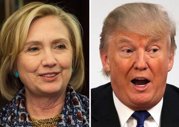 File photos of Hillary Clinton and Donald Trump, as Trump claimed Clinton should be in jail and accused former US president Bill Clinton of being "abusive to women" in a tense second presidential debate. PRESS ASSOCIATION Photo. Issue date: Monday October 10, 2016. The Republican candidate met women who have accused Mr Clinton of rape and other unwanted sexual advances shortly before the debate and claimed Mrs Clinton should be "ashamed" for attacking her husband's accusers. See PA story POLITICS Presidential. Photo credit should read: PA Wire POLITICS_Presidential_085273.JPG