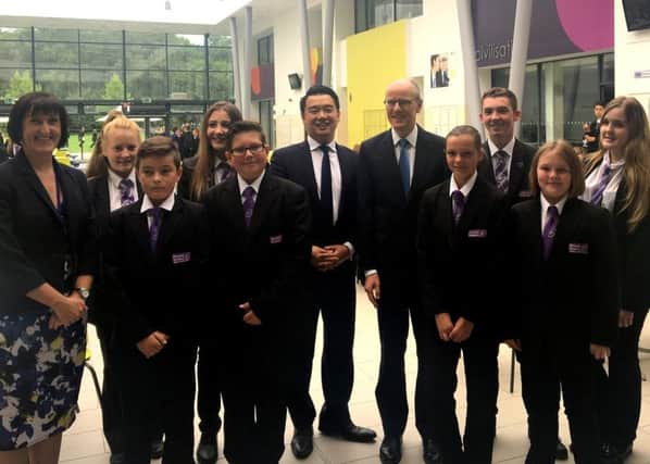 Havant MP Alan Mak with schools minister Nick Gibb and Havant Academy pupils and principal Helen Cassady