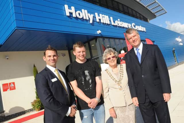 From left, Ian Cook of Everyone Active, Olympic swimmer Adam Peaty, Mayor of Fareham Connie Hockley and leader of Fareham Borough Council Sean Woodward Picture: Sarah Standing (161401-4245)