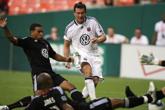 David Nugent in action on tour during the match against DC United in Washington, in 2010. Picture: Joe Pepler
