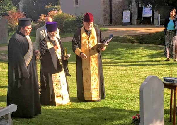 Russian Orthodox service in progress in the churchyard of St Peters Church, Hayling Island for Princess Catherine Yurievsky