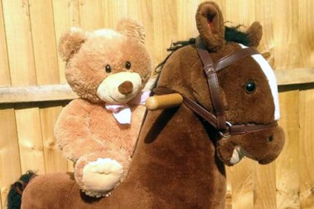 Rocky and rocking horse with Ted the bear
