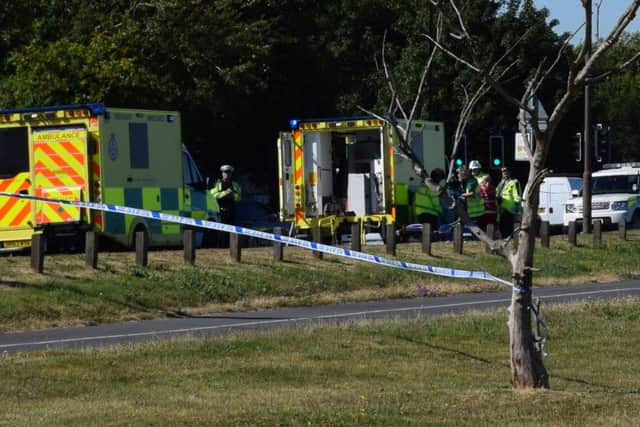 Police at an accident involving a cyclist in Eastern Road, Portsmouth