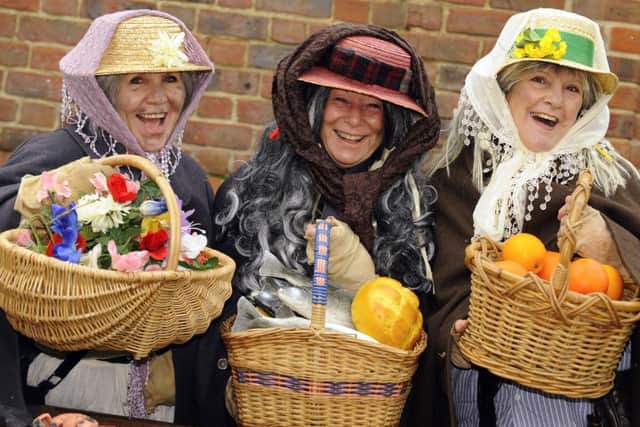 From left, Hazel Leathley with Pat Evans and Vivienne Patrick at last year's Victorian Festival of Christmas
Picture by: Malcolm Wells (151128-2052)