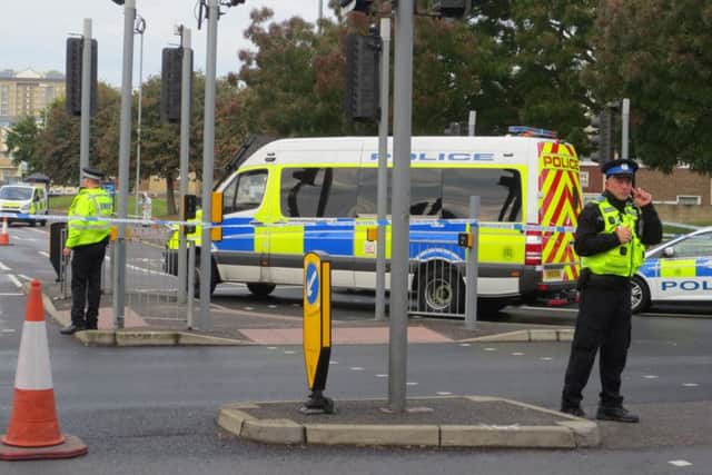 A police cordon in the St Mary's area of Fratton yesterday
