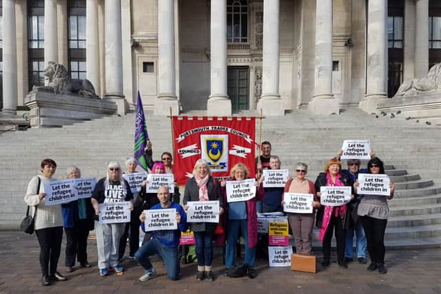 Stand Up To Racism held a rally In Guildhall Square, Portsmouth on Saturday, October 15.  It was part of a national day of action by Stand Up to Racism to draw attention to the plight of child refugees . PPP-161015-165622001