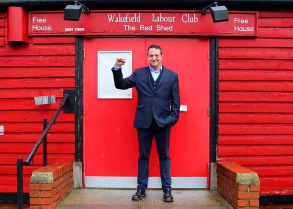 Mark Thomas outside The Red Shed in Wakefield
