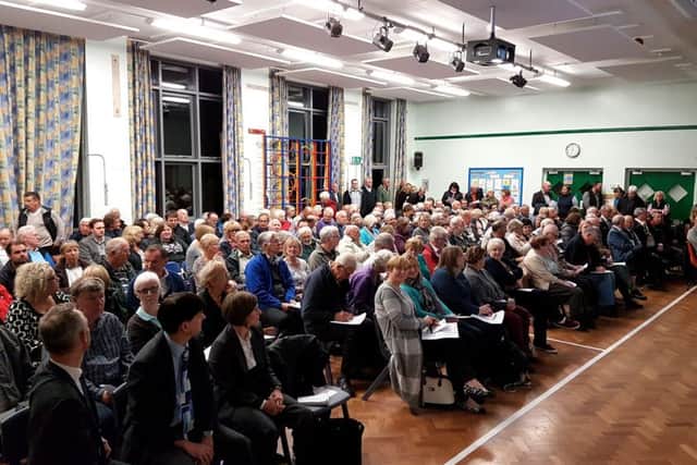 A packed hall at Wicor School for the Community Action Team meeting about the Cranleigh Road application
