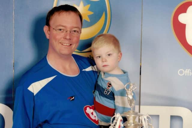 Mark Hancock with his son Matthew before he lost the weight