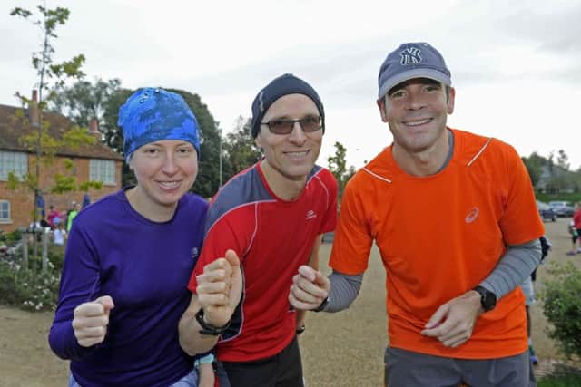 Fareham parkrunners Alison Lawrence, David Mallard and Richard Hill. Picture Ian Hargreaves (161262-2)
