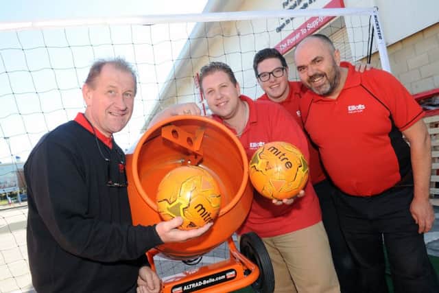 Visitors had the chance to win a football shirt of their choice by scoring a goal into a cement mixer and raising money for Jo's Cervical Trust at Elliott's Tool Centre