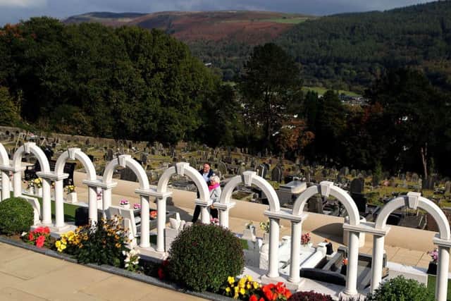 The graves of the victims of the Aberfan disaster in the village's cemetery