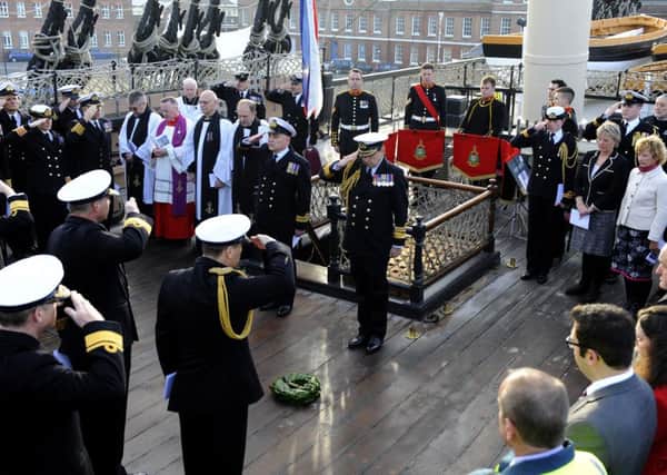 The Trafalgar Day ceremony onboard HMS Victory 

Picture:  Malcolm Wells (161021-1750)